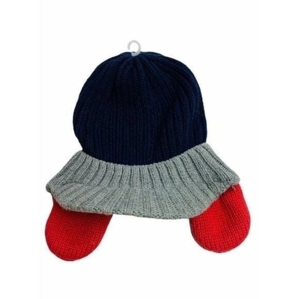 Baby Gap Hat Winter Size 6 To 12 Months Blue Gray Red Ear Flaps Sweater Knit